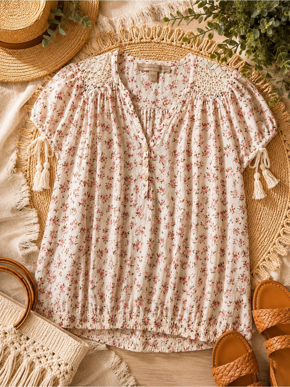 Vintage America Collection Floral Boho Blouse Size S EUC
